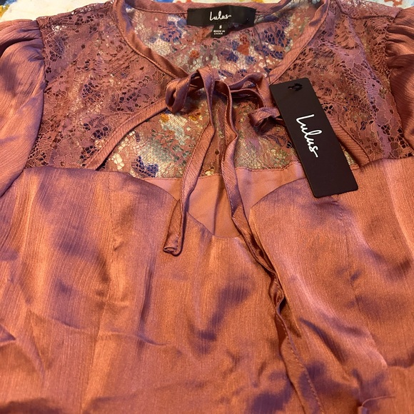 Lulu’s Consistent Beauty Mauve Pink Lace Cutout Long sleeve Mini Dress Size S - Picture 2 of 6